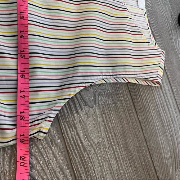 Crosby by Mollie Burch striped asymmetrical top tortoise button back sz M - Picture 7 of 8